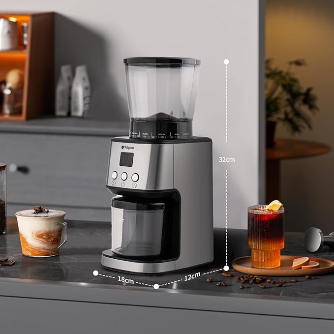 Stainless Steel Burr Coffee Grinder with 51 Grind Settings，Grind Timer,Electric Coffee Grinder for Espresso/Drip/Pour Over/Cold Brew/French Press Coffee Maker，120V/165W