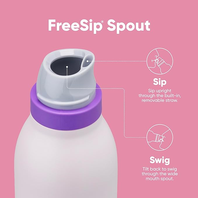 Owala FreeSip Twist Insulated Stainless Steel Water Bottle with Straw for Sports and Travel, BPA-Free, 24-oz, Pink/Purple (Dreamy Field)