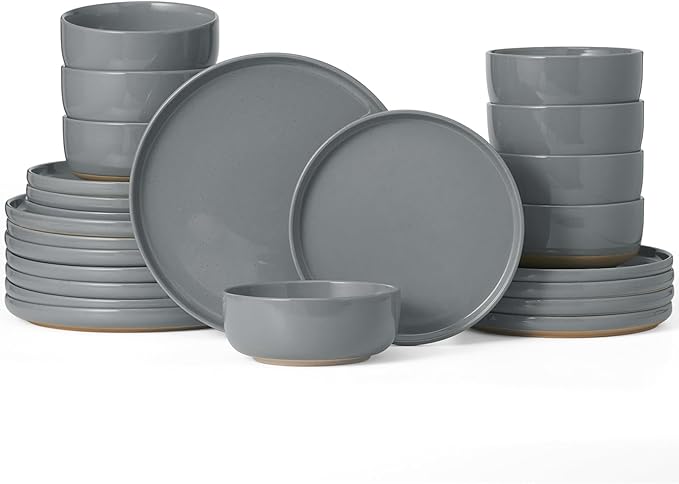 Famiware Milkyway Dinnerware Sets, 24 Piece Dish Set, Plates and Bowls Sets for 8, Dark Gray
