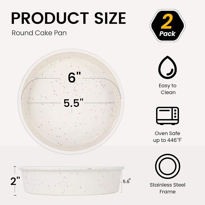 Vinino 6 Inch Silicone Round Cake Pan with Metal Reinforced Frame Set of 2, Nonstick Silicone Springform Pan for Baking Suitable for Making Layers, Cheese & Chocolate Cakes