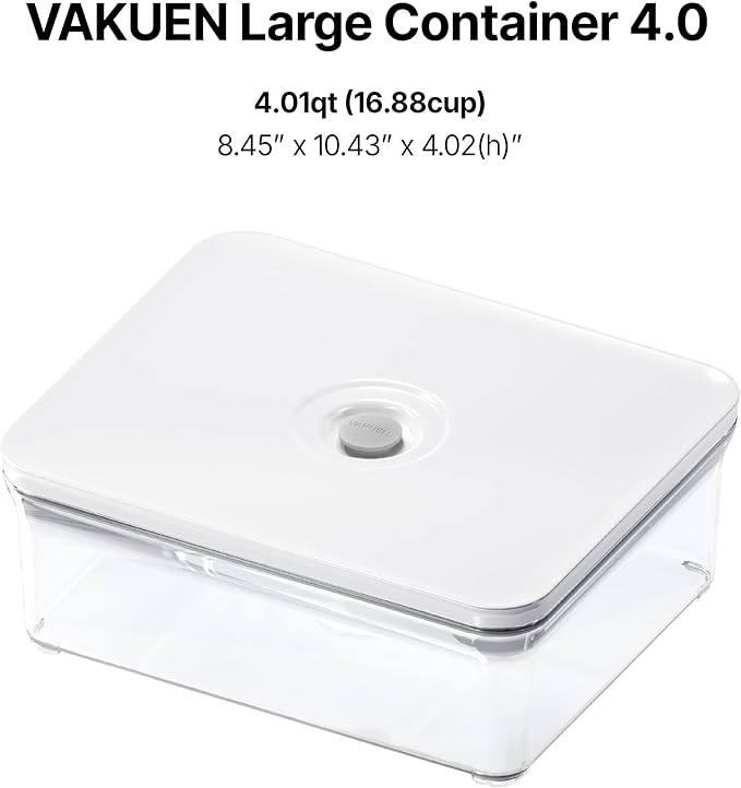 VAKUEN Premium Airtight Food Storage Containers, 4L(4.10qt) Smart One-Click Seal Lid, Patented Double Silicone Lining, 100% Leak Proof, BPA-FREE (Large Container 4.0)