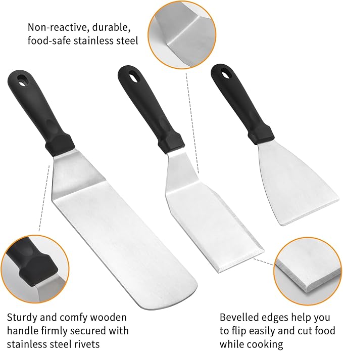 Stainless Steel Spatula Set, Amafox 5-Piece Grill Spatula Set with Full Tang Handle- Flat BBQ Grill Griddle Accessories- Spatula Pancake Flipper Hamburger Turner