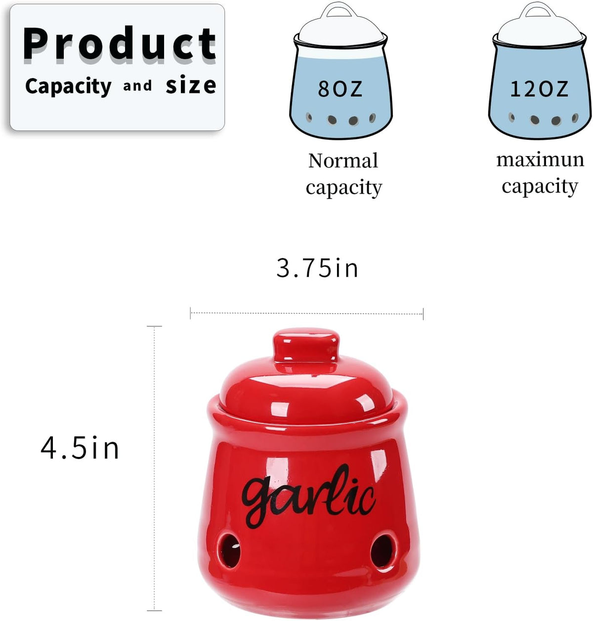 HAOTOP Garlic Keeper with Lid, Ceramic Mini Garlic Saver Container for Countertop, Farmhouse Kitchen Decor (Red)