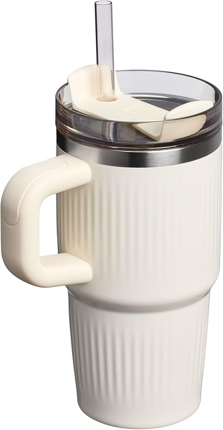 STANLEY Quencher H2.0 Tumbler with Handle and Straw 20 oz | Flowstate 3-Position Lid | Cup Holder Compatible for Travel | Insulated Stainless Steel Cup | BPA-Free | Fluted Cream Gloss