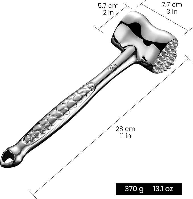Stainless Steel Meat Tenderizer Tool, Premium Meat Mallet with Non-Slip Grip, Dual-Sided with Heart Shape Design for Tenderizing Steak, Poultry & Chicken Cutlet, Dishwasher Safe, Lifetime Replacement