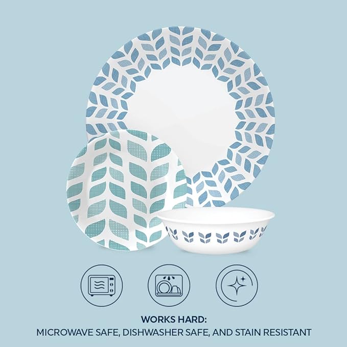 Corelle Global Collection Vitrelle 18-Piece Dinnerware Set Triple Layer Recycled Glass, Lightweight Eco-Friendly Round Plates and Bowls Set, Northern Pines