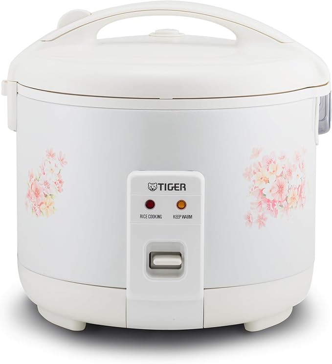 Tiger JNP-1500-LF 8 Cup Capacity White Rice Cooker with Non-Stick Inner Pot, Retractable Power Cord, and Keep Warm up to 12 hours (Flower)