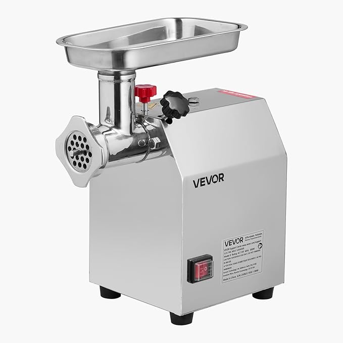VEVOR Commercial Electric Meat Grinder, 5 lbs/min Capacity, #8 Industrial Meat Mincer with 2 Stainless Steel Blades, 2 Grinding Plates, 600W Heavy-Duty Sausage Maker Stuffer, for Kitchen, Restaurant