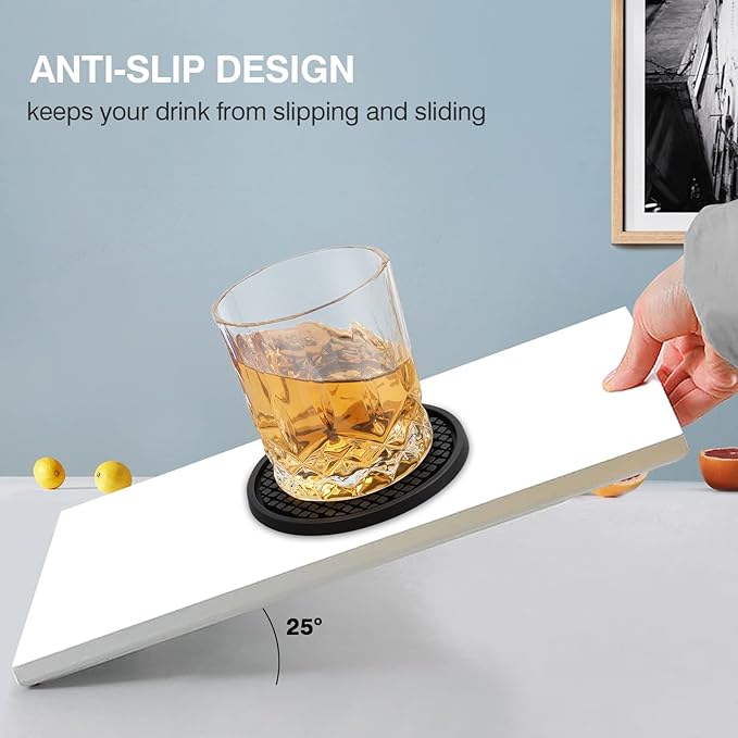 3 Pack Silicone Coasters for Drinks, Thickened Black Coaster with Deep Tray Grooved Design Cup Mat, Washable Heat Resistant Durable Non-Slip Coasters for Coffee Table Wooden Desk Kitchen Bar