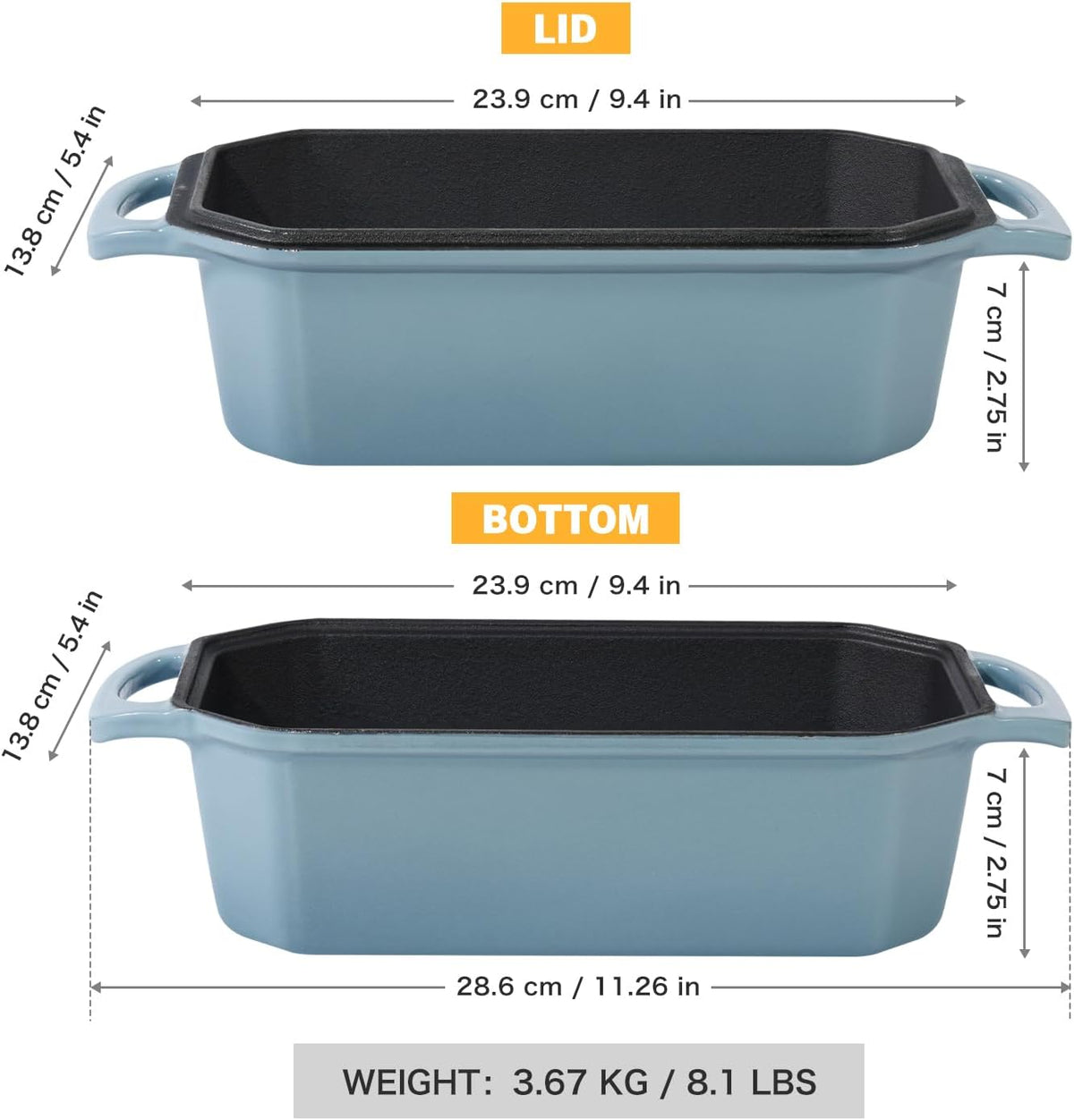Bread Pan Cast Iron Loaf Pan with Lid Bread Loaf Pan 9x5 Inch Enameled Cast Iron Sourdough Bread Pan, LightBlue