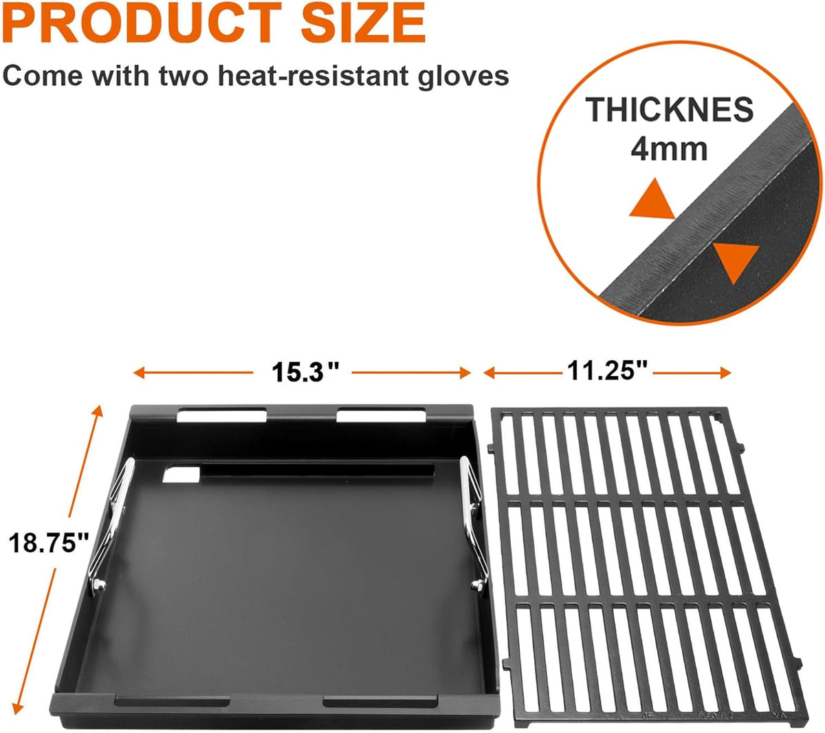 Upgrade Griddle Inserts and Grate for Weber Genesis II 300 Grills, Flat Top Griddle for Genesis II E-310/315/330/335 S-310/335 LX S/E-340, 2022 Series E-325s S-325s, Replace for Weber 6788