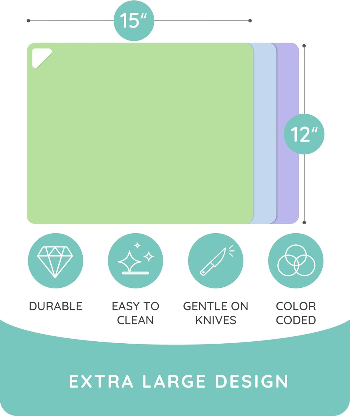 July Home Cutting Board Alternative for Kitchen - Extra Thick Flexible Plastic Cutting Board Set of 3, Non-Slip, BPA-Free, Easy to Clean, Colored Cutting Mats for Cooking, Durable Chopping Sheets