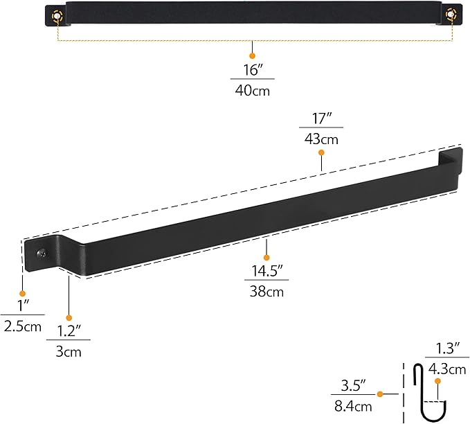 Wallniture Gourmet Kitchen Rail with 10 Hooks, Wall Mounted Wrought Iron Hanging Utensil Holder Rack with Black 17 Inch