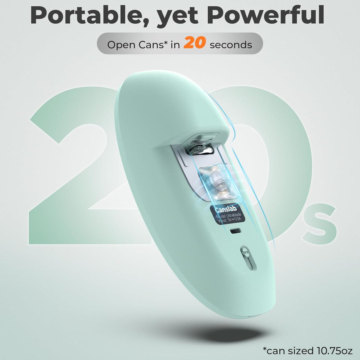 Ultrablde SE - USB Rechargeable Electric Can Opener for Kitchen for Seniors with Arthritis- Cordless Battery Powered Automatic, Side Cut, Smooth Edge, Handsfree, for Small or Large Cans, Teal