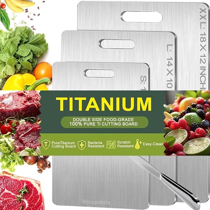 Katuchef Titanium Cutting Board, Siraat 100% Pure Apex Titanium Cutting Boards for Kitchen, Double Sided Non Toxic Celuxer Board for Cutting Meat Vegetable Fruit,Easy to clean(S+L+XXL）
