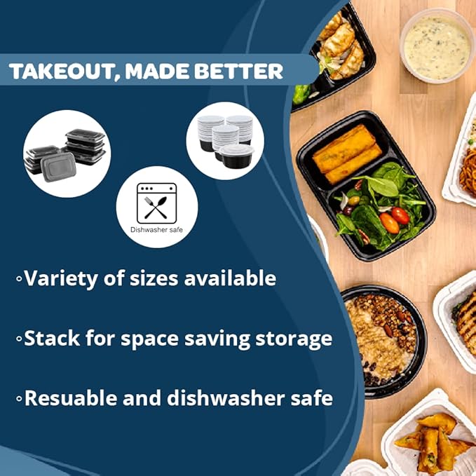TIYA Food Containers - 28 oz Bulk 150 Pack with Lids - Rectangular Plastic To-Go Containers - Reusable, Microwavable, Dishwasher Safe - Leak-Proof for Meal Prep - BPA-Free