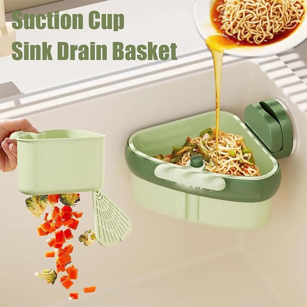 Suction Cup Sink Corner Rack, Triangular Sinks Basket Shelf with Suction Cup Sucker, Plastic Sink Storage Rack Holder, Trash Catcher, Corner Hanging, for Kitchen Bathroom Dishware(Yellow)