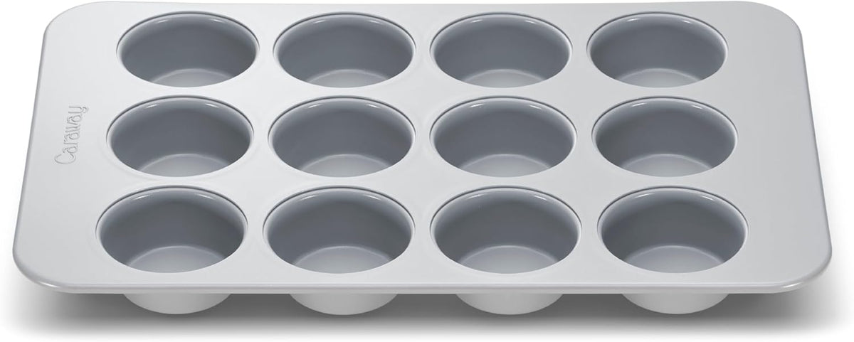 Caraway Non-Stick Ceramic 12-Cup Muffin Pan - Naturally Slick Ceramic Coating - Non-Toxic, PTFE & PFOA Free - Perfect for Cupcakes, Muffins, and More - Gray