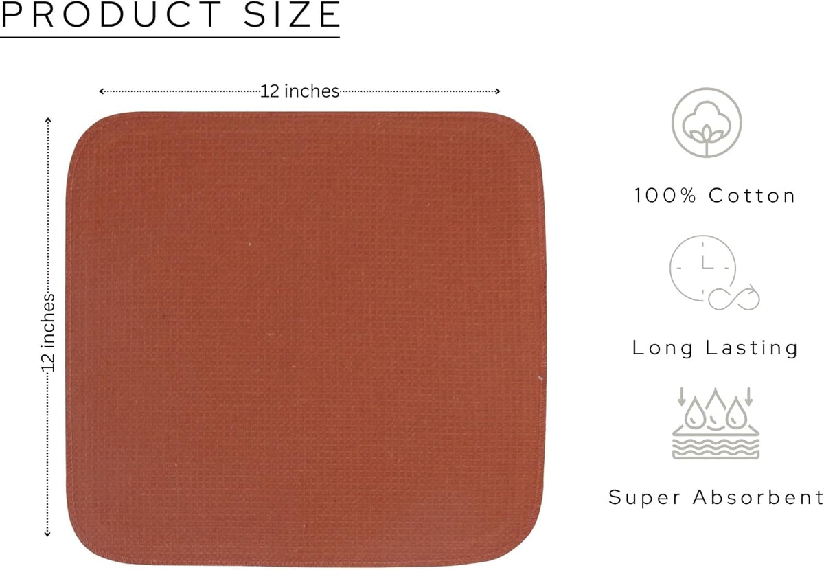PurpleEssences Rust Dish Cloths and Dish Rags - 8 Pack Waffle Weave Solid Kitchen Dish Wash Cloths, 100% Cotton, 12 x 12 Inches, Ultra Soft Absorbent Quick Drying - Spring Summer Easter - Rust