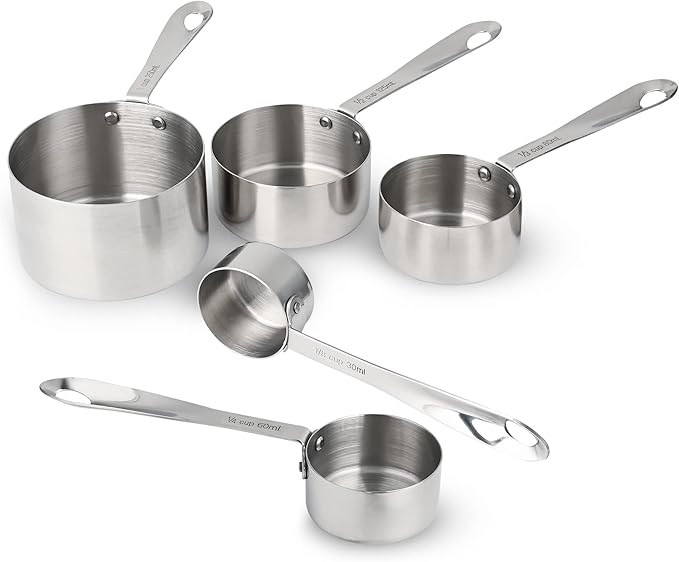 Measuring Cups Set of 5, Stainless Steel Measuring Cups Set, Kitchen Measuring Cup Set, Metal Measuring Spoons for Baking, Dry Measuring Cups, Heavy Duty Measurement Cups with 1/8 Measure Cup
