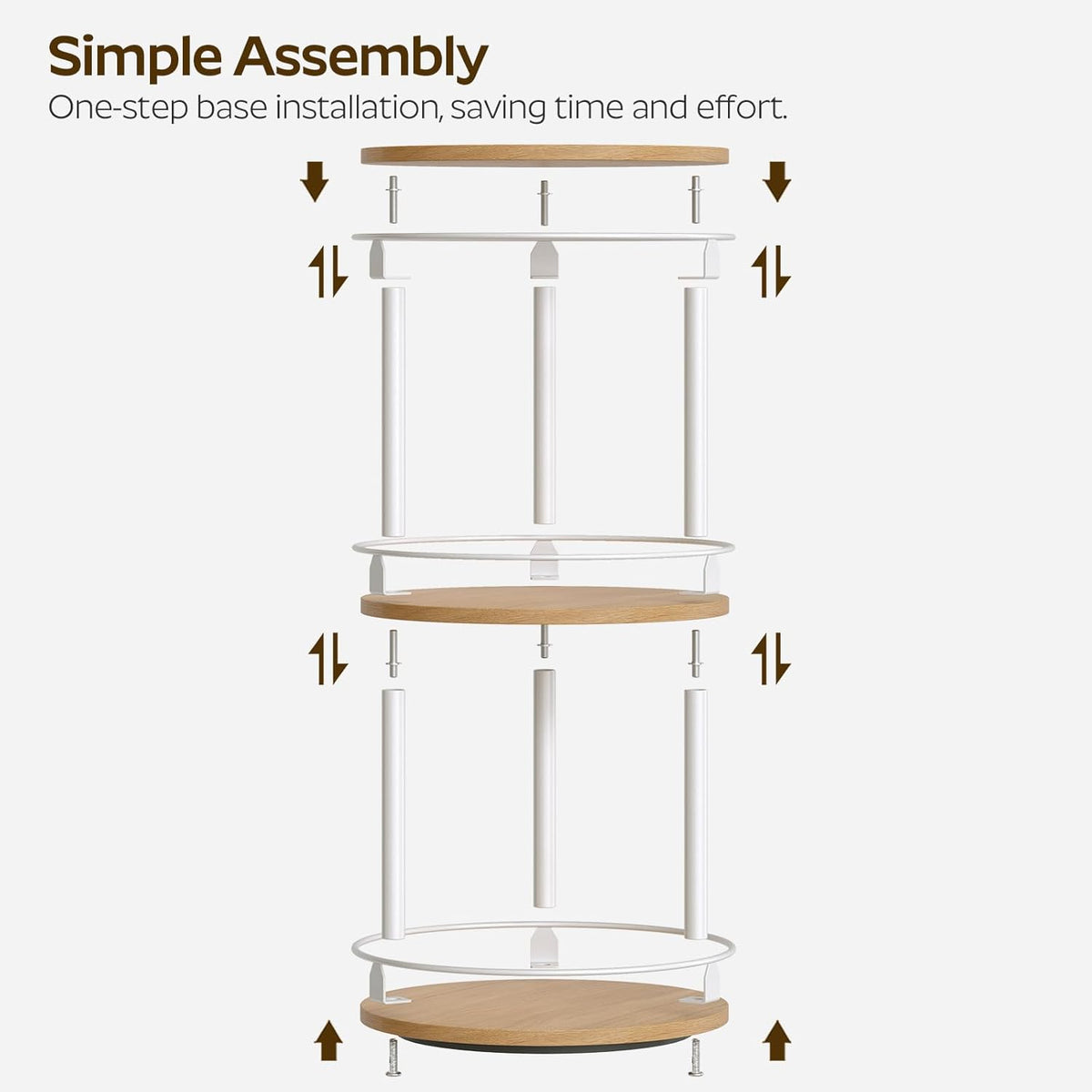 3-Tier Lazy Susan Organizer, Rotating Spice Rack, Spinning Organizer, Industrial Turntable Spice Rack Organizer for Cabinet, Kitchen Countertop, Pantry, White and Natural SR23WN