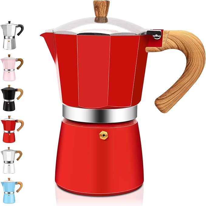6 Cup Aluminum Espresso Stovetop Moka Pot Express Coffee Maker Percolator Italian Classic Mocha Coffee Machine for Italian and Cuban Cafe Brewing for Home & Camping 300ml 10oz