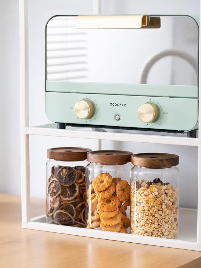 Kanwone Glass Storage Containers Set of 6, 28 Ounce Airtight Food Storage Containers with Bamboo lids, Clear Glass Jars for Pantry, kitchen, Flour, Sugar, Tea, Coffee, Snack, Cookies, Spice and Herbs