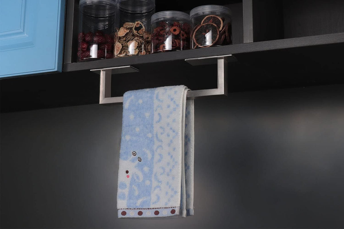 Bathroom Towel Bar Self Adhesive, No Drilling Towel Rack Easy to Install,Hand Towel Holder Made of Premium Stainless Steel Sticky on Hand Towel Hanger for Kitchen, Toilet.(12IN, Brushed)