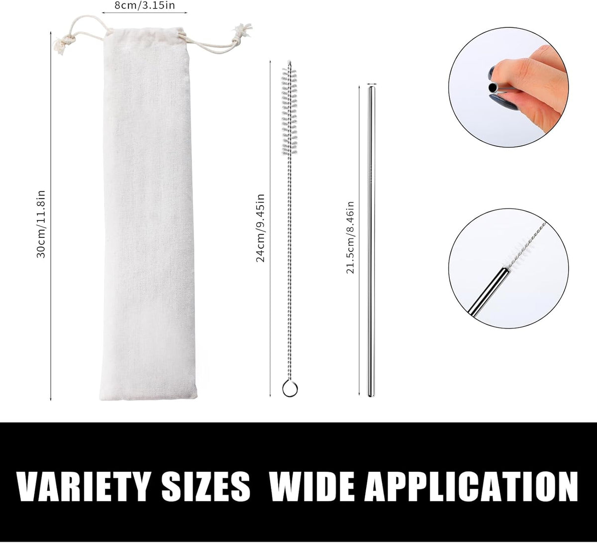 Lazycorner 10 Pcs Metal Straw Reusable 8.5" 6mm Stainless Steel Straws,20oz-32oz, Silver Drinking Straws with Silicone Tips, 4 Straw Cleaner Brush, 1 Travel Case