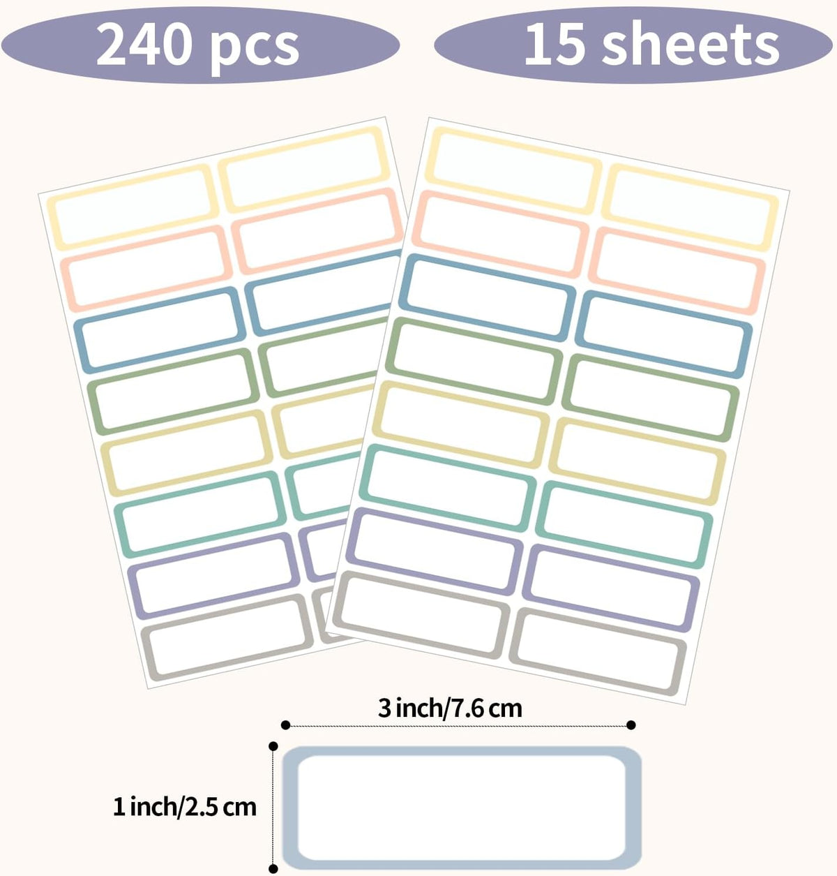 STARLIBOO Removable Labels, Removable Colored Labels Stickers, Self-Adhesive Rectangular Stickers Water/Oil/Tear Resistant for Food Containers/Classroom/Storage (8 Colors, 240 Labels)