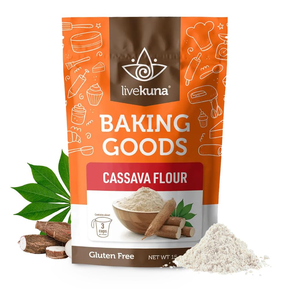 LiveKuna - Cassava Flour, Cassava Root Baking Flour, Gluten-free Flour, Alternative to All Purpose Flour, Spelt Flour, Great for Baking Vegan Bread and Casava Flour Tortillas