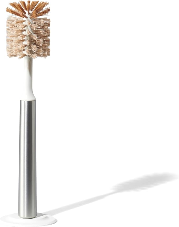 Ionic Bottle Brush, Magnetized to Stand Upright, Stainless Steel with Replaceable Head, Silver