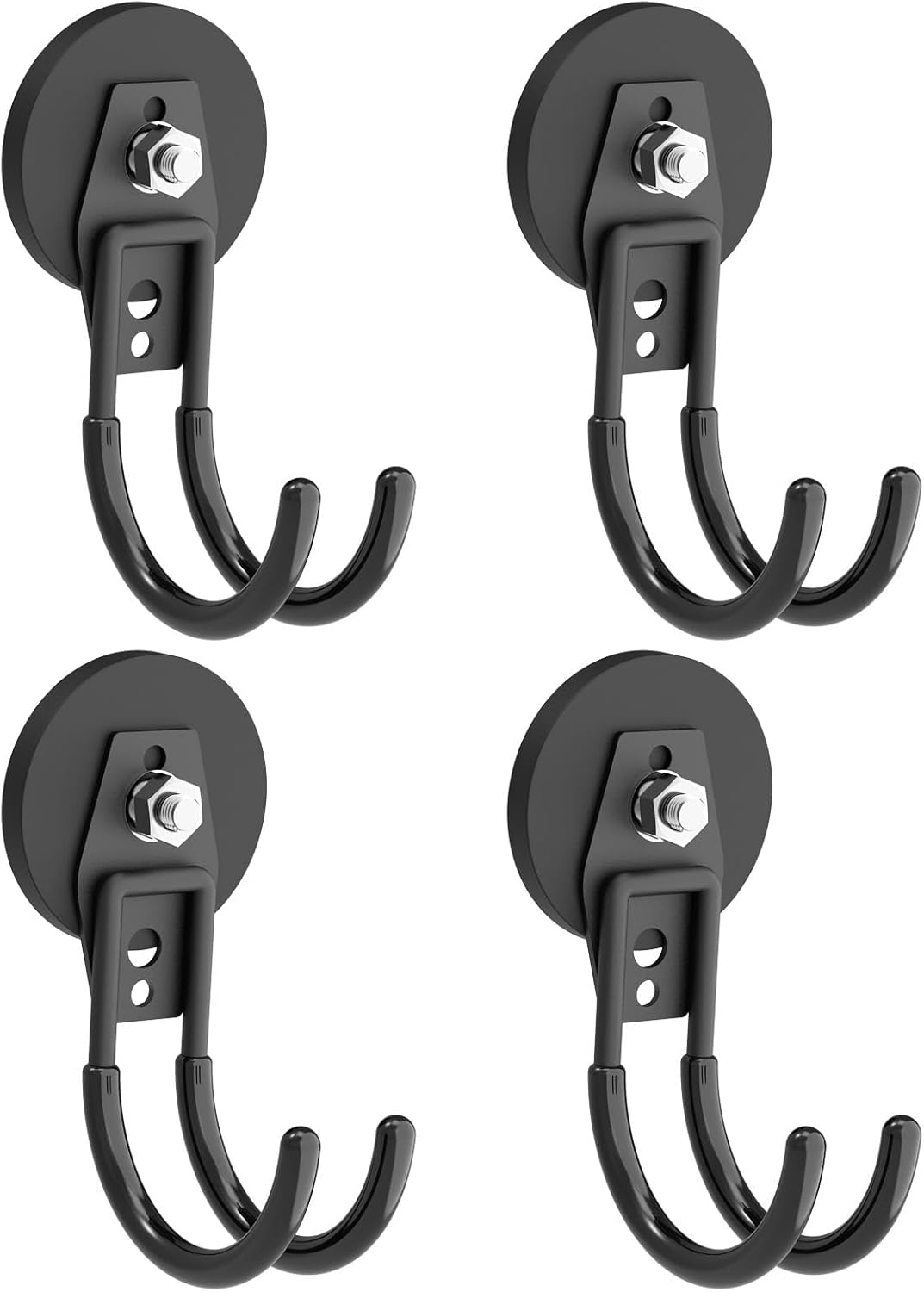 Heavy Duty Magnetic Hooks, Super Strong Garage Magnet Hooks, Magnetic Cable/Tool Holder with Anti-Slip Coating for Horse Trailer, Indoor & Outdoor Hanging Strong Black Magnetic Hook(4Pack)