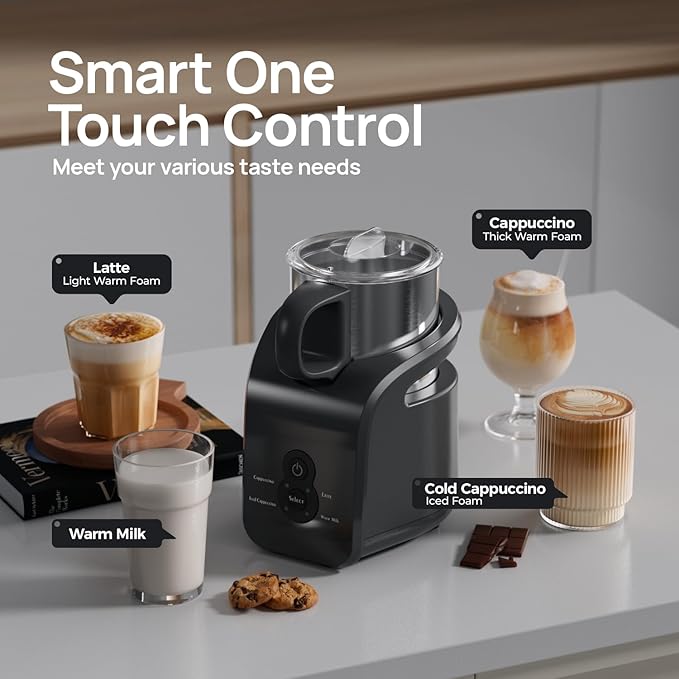 4-in-1 Milk Frother - Electric Steamer, Automatic Warm & Cold Cappuccino Foam Maker, 12.5oz Milk Warmer for Latte, Macchiato, Stainless Steel