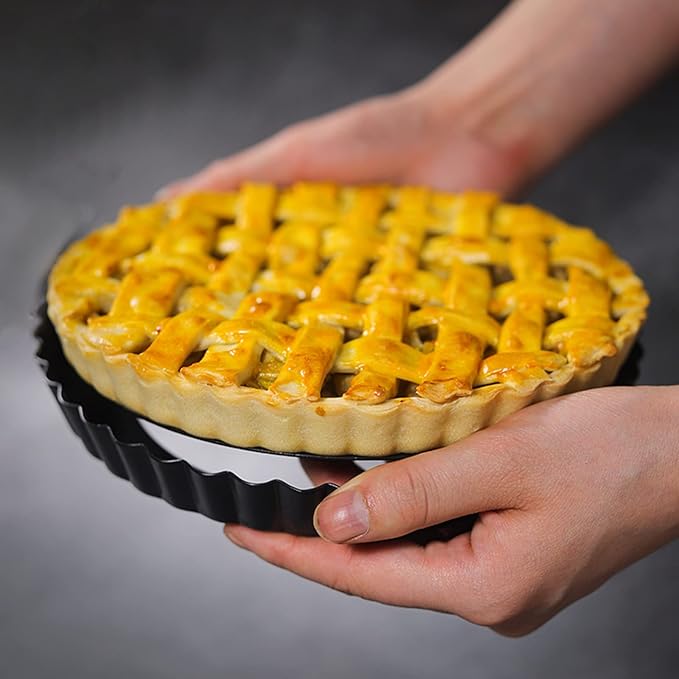 Tosnail Set of 3 Non-Stick Round Quiche Pan, 12 Inch, 10 Inch, 8 Inch Fruit Tart Pan, Fluted Pie Pan with Removable Bottoms