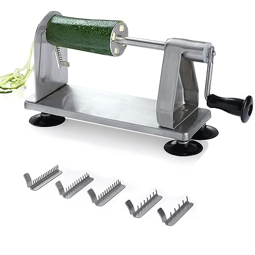 Homarden Stainless Steel Vegetable Spiralizer - 5 Blade Zucchini Noodle Maker - Industrial Quality Vegetable Slicer for Veggies, Salad Chopper, Potato Cutter, Zoodle Maker, 9 x 3.5 x 4.8 Inches