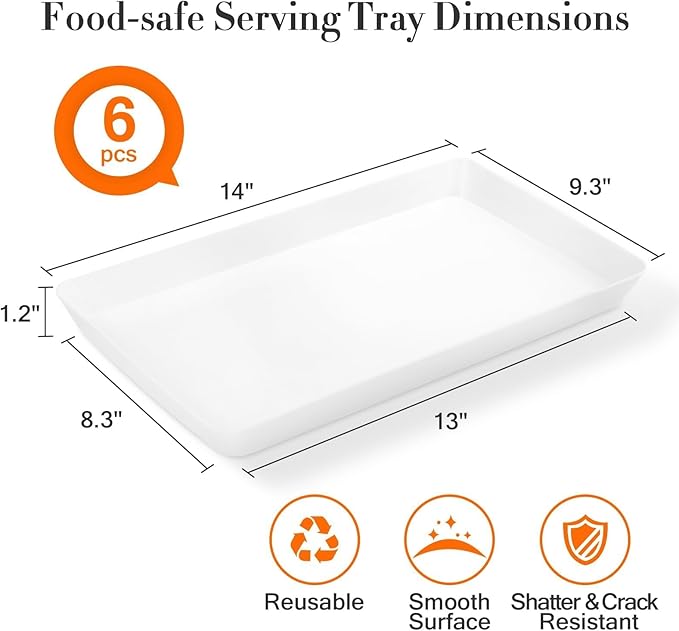 WOWBOX 6 pcs Serving Tray for Entertaining, Serving Platters for Fruit, Cookies, Dessert, Snacks, Reusable Plastic Trays for Serving Food and Pantry Organization in Kitchen & for Parties