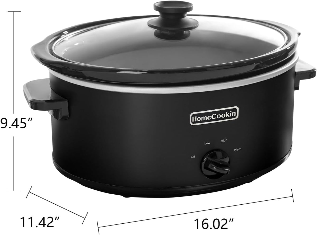 HOMECOOKIN 7 Quart Slow Cooker Oval Manual Pot Food Warmer with 3 Cooking Settings, Black Stainless Steel
