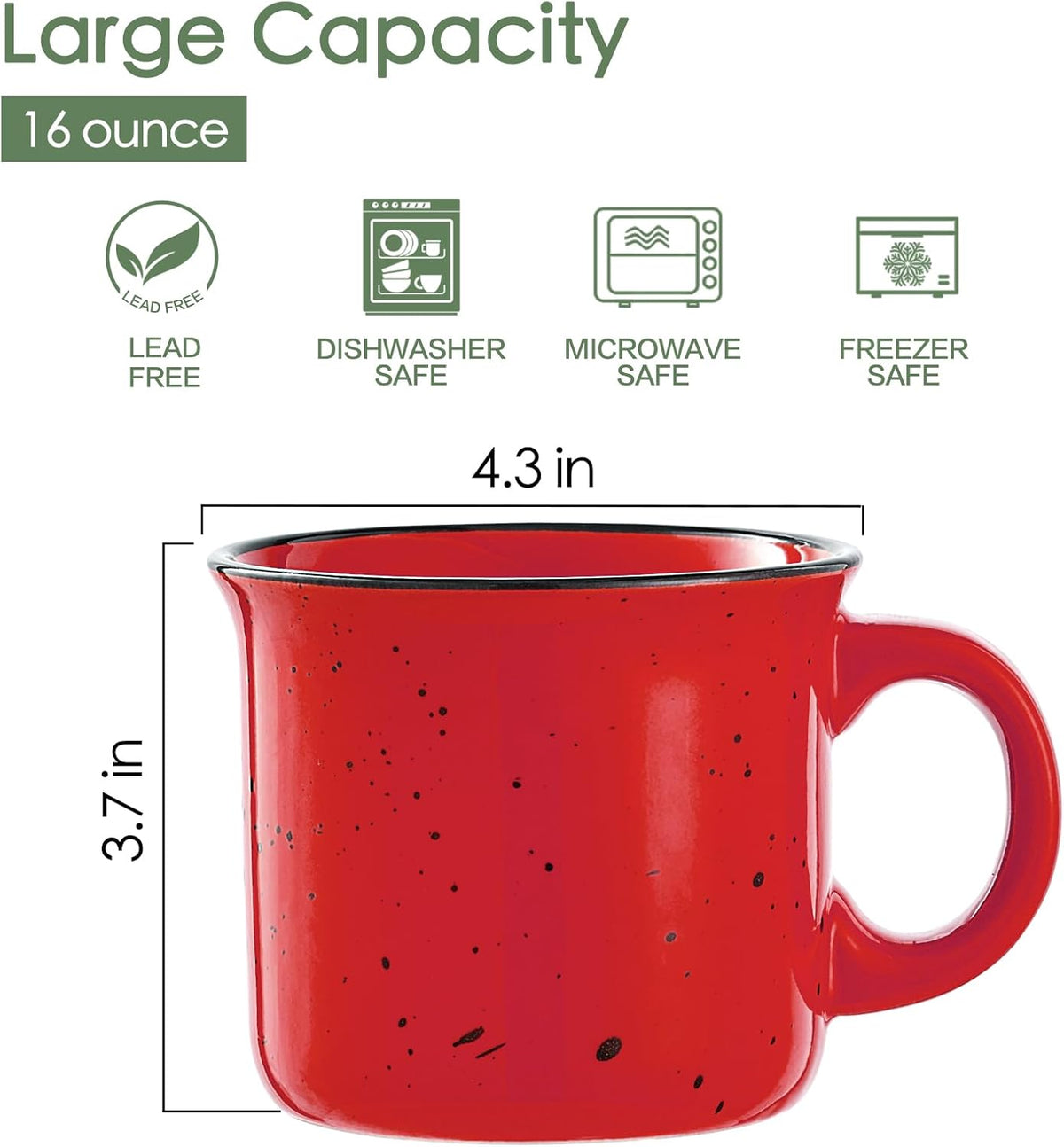 bestone Coffee Mugs Set of 4，16 oz Large Coffee Mugs, Ceramic Mugs with Handles,Salad,Noodles etc Coffee Mugs, Cups for Coffee Cereal Latte ，Microwave & Dishwasher safe，Red