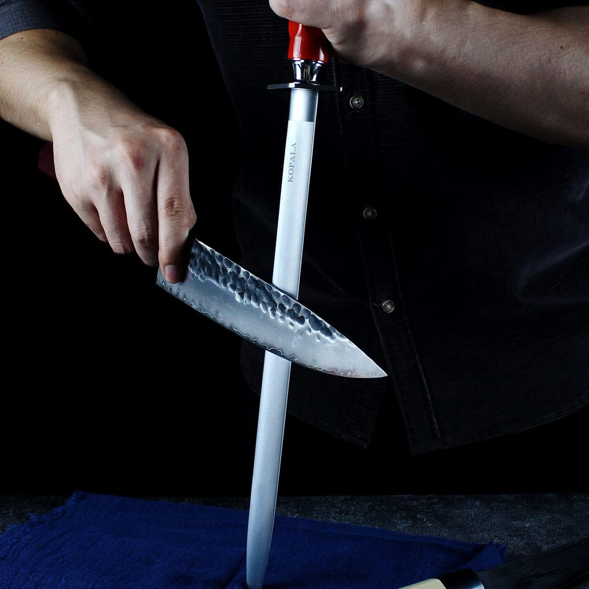 Sharpening Steel Knife Sharpener Rod Round 10 Inches Honing Steel for Knives Red