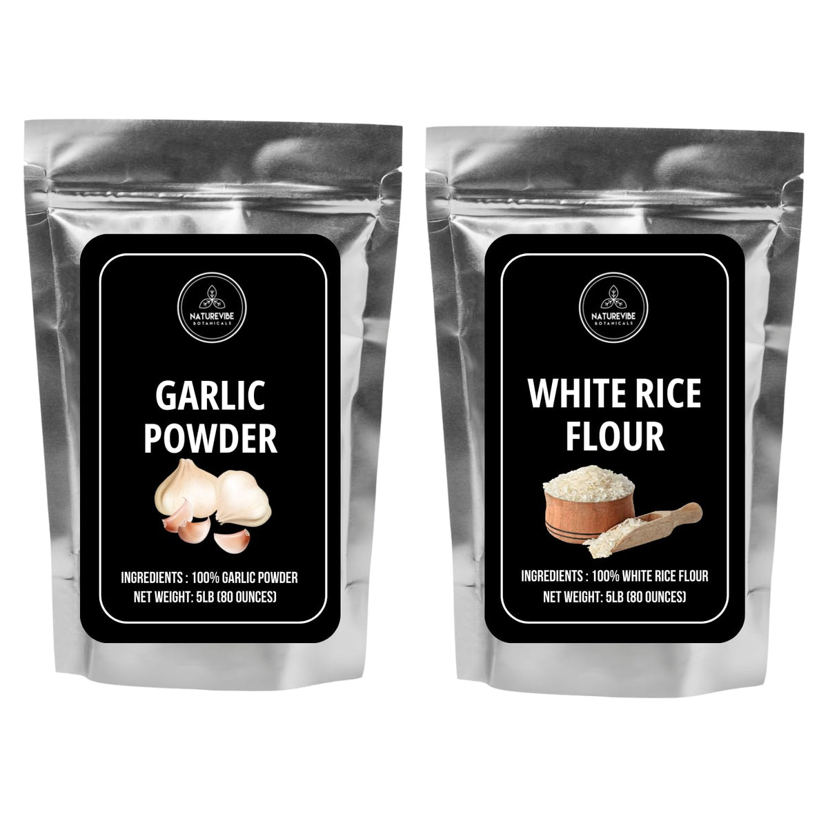 Naturevibe Botanicals Garlic Ground Powder 5lbs and White Rice Flour 5lb| Bulk Combo