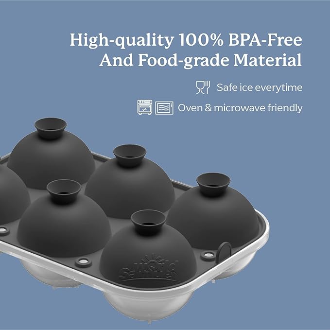 Samuelworld Premium Ice Tray Combo (16 Ice Cubes/6 Ice Ball), Large Ice Sphere Maker & New Upgraded Ice Cube Trays, Food Grade, Spill-Free Integrated Funnels, Whiskey Bourbon Cocktails, Grey