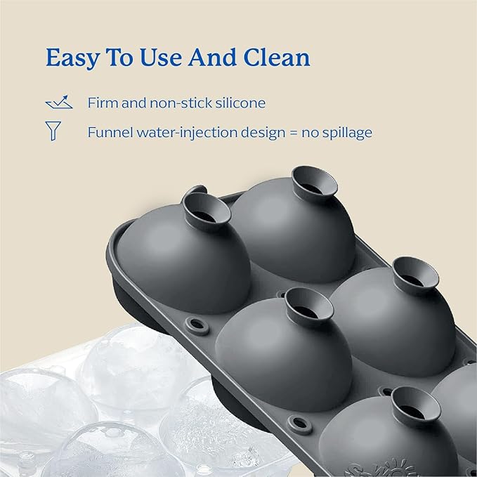 Samuelworld Premium Ice Tray Combo (16 Ice Cube/6 Ice Ball), New Upgraded Large Ice Sphere Maker Ice Cube Trays, Spill-Free Integrated Funnels, Whiskey Bourbon Cocktails Ice mold, Grey(With Ice Bags)