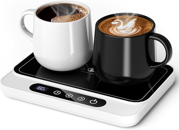 Misby Mug Warmer, 50W Large Heating Panel Coffee Mug Warmer with 6-Temp Settings, 8H Auto Shut-Off, 12H Timer, Ultra-Thin Design, Coffee Cup Warmer for Desk, Ideal for Home, Office, Travel (White)