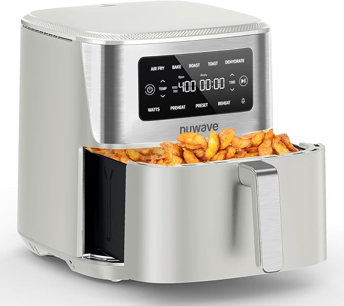 Nuwave Brio Plus 6-in-1 Air Fryer, 7-Qt Large Capacity, 50°F–400°F Precise Temp Control, Non-Toxic PFAS-Free Nonstick, Air Fry, Bake, Roast, Toast, Dehydrate, Reheat, 100 Presets, Dishwasher Safe