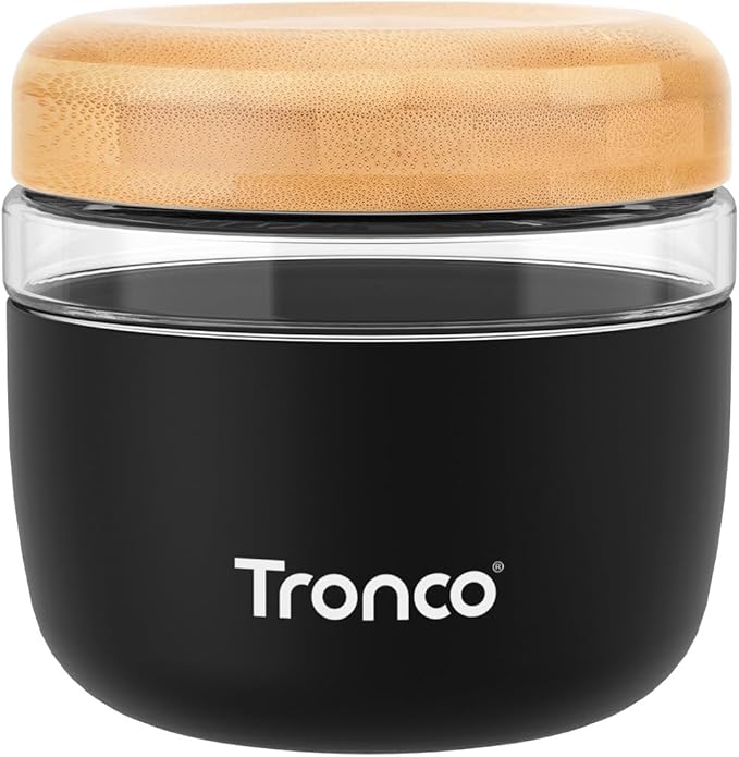 Tronco 24 oz Glass Container with Bamboo Lids, Food Storage Bowls for Soup, Stew & Overnight Oats, Meal Prep, Glass Lunch Bowl Container 100% Leak & Spill Proof, Airtight, BPA-Free- Ideal Gifts