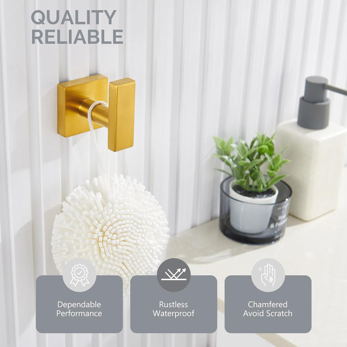 Angle Simple Towel Hook for Bathroom, SUS 304 Stainless Steel Robe Coat Hook for Wall, Hand Towel Holder, Brushed Gold