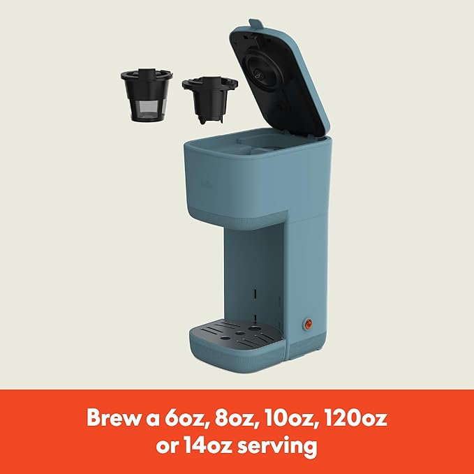 BELLA Single Serve Coffee Maker, K Cup & Coffee Ground Compatible with Removable, Adjustable Drip Tray, Auto Shutoff & Reusable Dishwasher Safe Accessories, Brews 6oz to 14oz, 1000 Watt, Surf