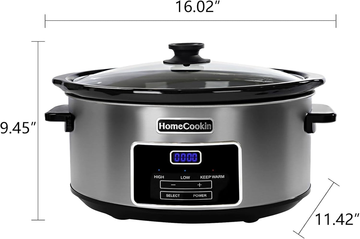 HOMECOOKIN 7-Quart Programmable Slow Cooker with Keep Warm Setting, Digital Timer - Perfect Kitchen Small Appliance for Family Dinners - Large Enough to Serve 8+ People