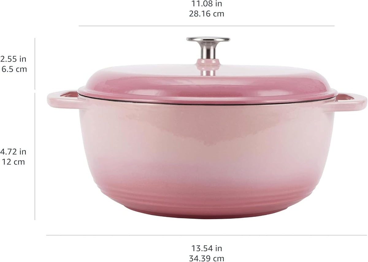 Amazon Basics Cast Iron Dutch Oven Pot with Lid, Enameled, Round, Dual Handles, Heavy-Duty, Medium, 6-Quart, Light Pink